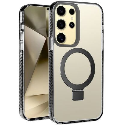 For Samsung Galaxy S22 5G Transparent Magnetic Ring Circle Stand with MagSafe Compatible Hybrid Dotted Edged Hard PC Shockproof Case Cover