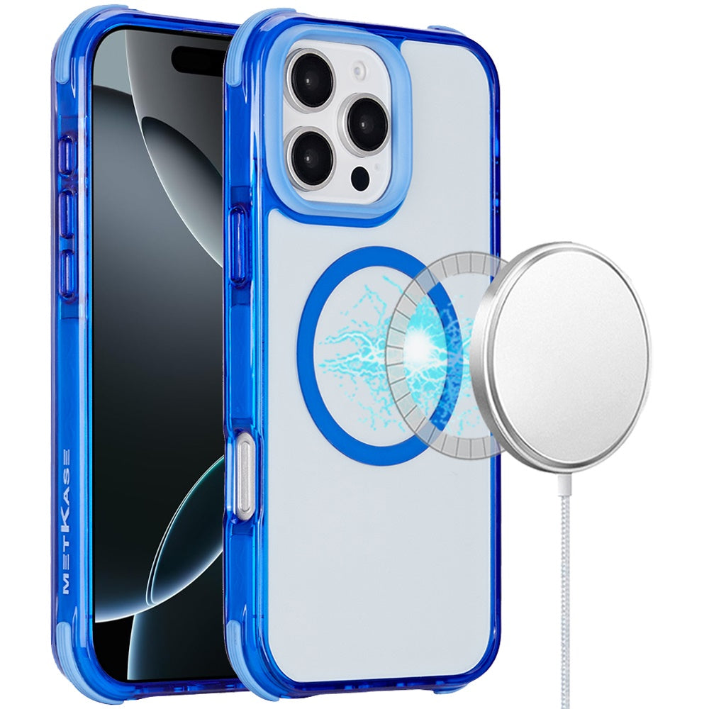 For Apple iPhone 16 Pro 3in1 Two Tone Magnetic Hybrid Drop Proof Shockproof Protection Durable Design Secure Grip Multi Layer Design Case Cover Dark Blue Two Tone