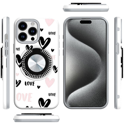 For Apple iPhone 14 Pro Max Pattern Design Hybrid with Invisible Ring Stand & Magnetic Back, Shockproof Protective Grip Case Cover