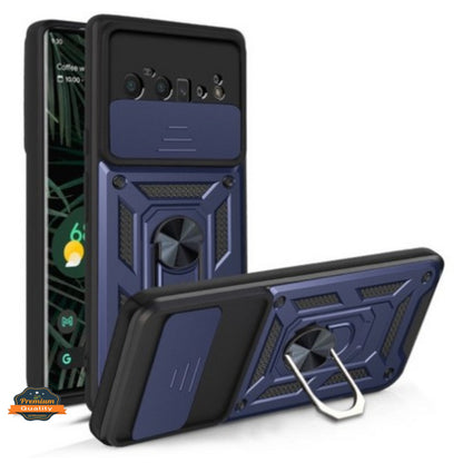 For Google Pixel 10 /Pixel 10 Pro Hybrid Shockproof, Built-in Sliding Camera Lens Protection with Magnetic Finger Ring Stand Holder Case Cover