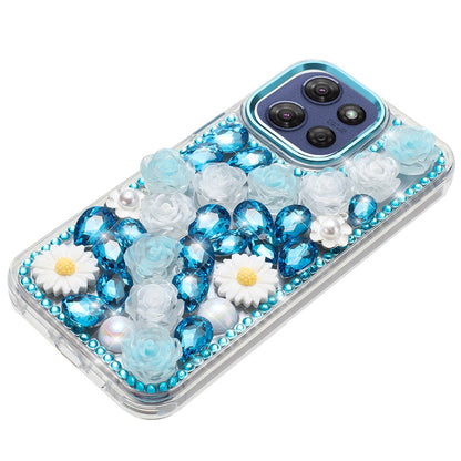 For Motorola Moto G 5G 2025 Fashion Daisy Floral Series, Full 3D Bling Crystal Diamonds Sparkling Rhinestone Glitter Hybrid Design Case Cover