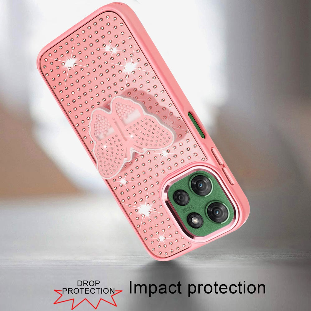 For Motorola Moto G Power 5G 2025 Butterfly Moveable Grip 3D Pop Stand Full Diamond Bling Sparkling TPU Fashion Hybrid Case Cover