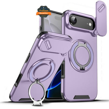 For Apple iPhone 17 AIR Hybrid Case with 360° Magnetic Ring Stand, Camera Slide Protector & Compatible with MagSafe Case Cover