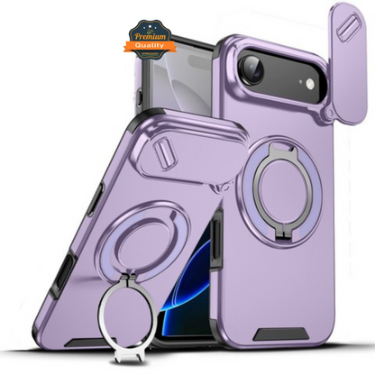 For Apple iPhone 17 AIR Hybrid Case with 360° Magnetic Ring Stand, Camera Slide Protector & Compatible with MagSafe Case Cover