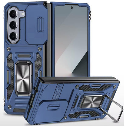 For Samsung Galaxy Z Fold 7 Tough Hybrid Case with Movable Camera Window & Metal Ring Stand Shockproof Case Cover Red