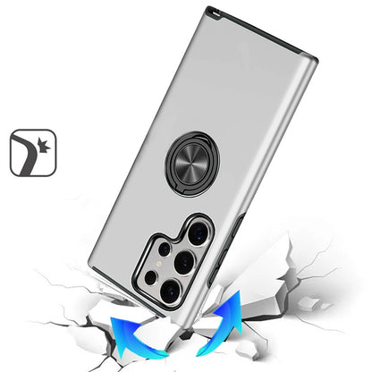 For Samsung Galaxy S25 Ultra Hybrid 360 Degree Rotatable Metal Invisible Ring Stand Holder Slim Fit Magnetic Car Mount Shockproof Case Cover