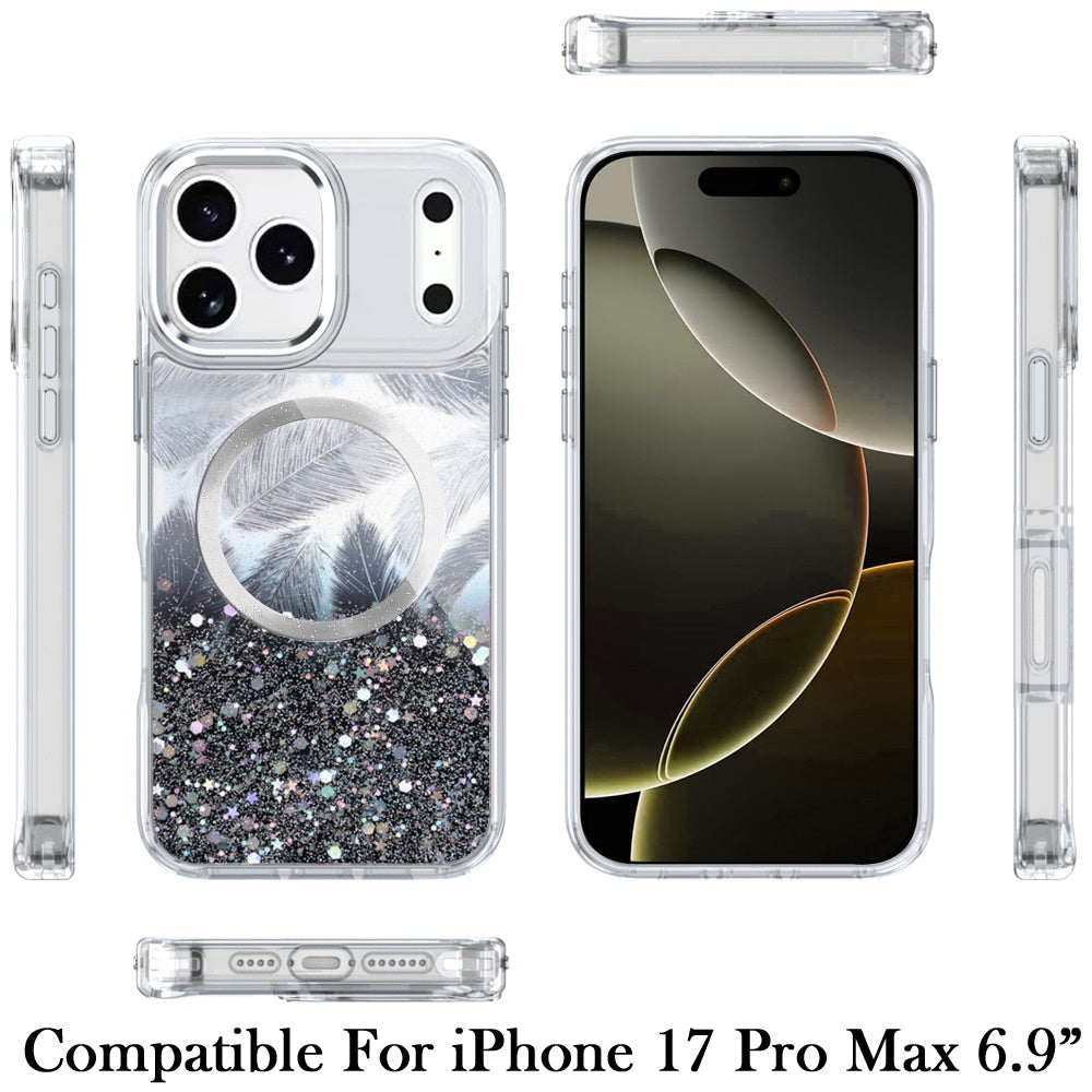 For Apple iPhone 17 Pro Max (6.9") Epoxy Glitter Shimmer Fashion Case with Magnetic Magsafe Compatible Hybrid Sparkling Slim Protective Case Cover Cosmic Orange