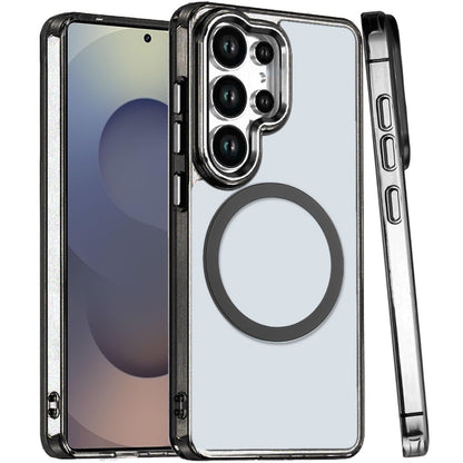 For Samsung Galaxy S25 Ultra Transparent Back Hybrid Case - Magnetic Circle, Color Frame, Metal Buttons, MagSafe Compatible Case Cover