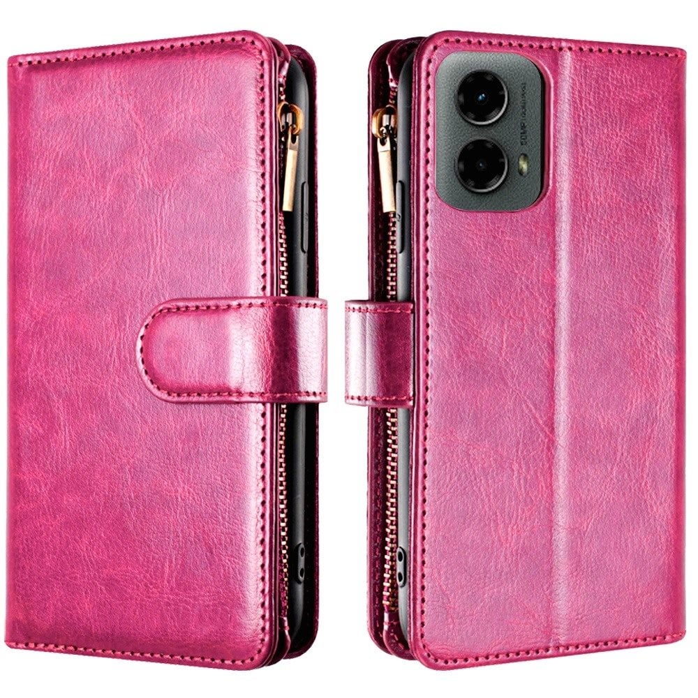 For Motorola Moto G 5G 2024 Luxury Wallet Card Holder Zipper Design Shockproof Protection Secure Grip Multi Slot Storage for Daily Use Case Cover Red