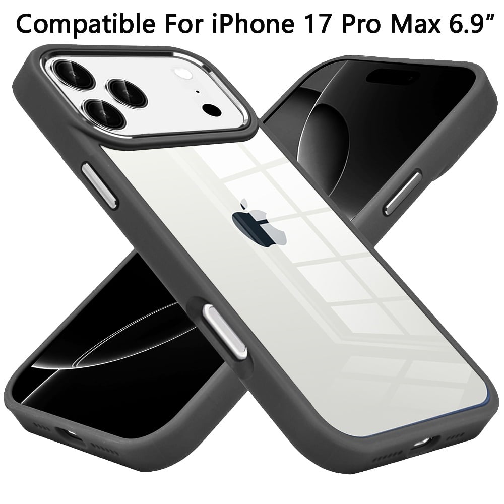 Phone Case for Apple iPhone 17 Pro Max (6.9") Transparent Thick Acrylic Hybrid Metal Buttons Shockproof Rubber TPU Slim Durable Grip Protective Cover