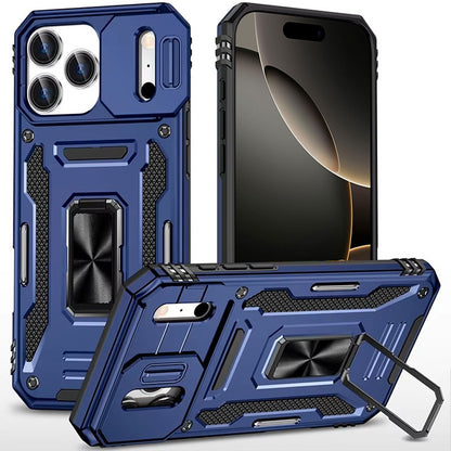 Phone Case for Apple iPhone 17 Pro Max (6.9") Tough Metal Ring Shockproof Sliding Camera Window Hybrid Armor Rugged Anti Slip Heavy Duty Grip Cover Cosmic Orange