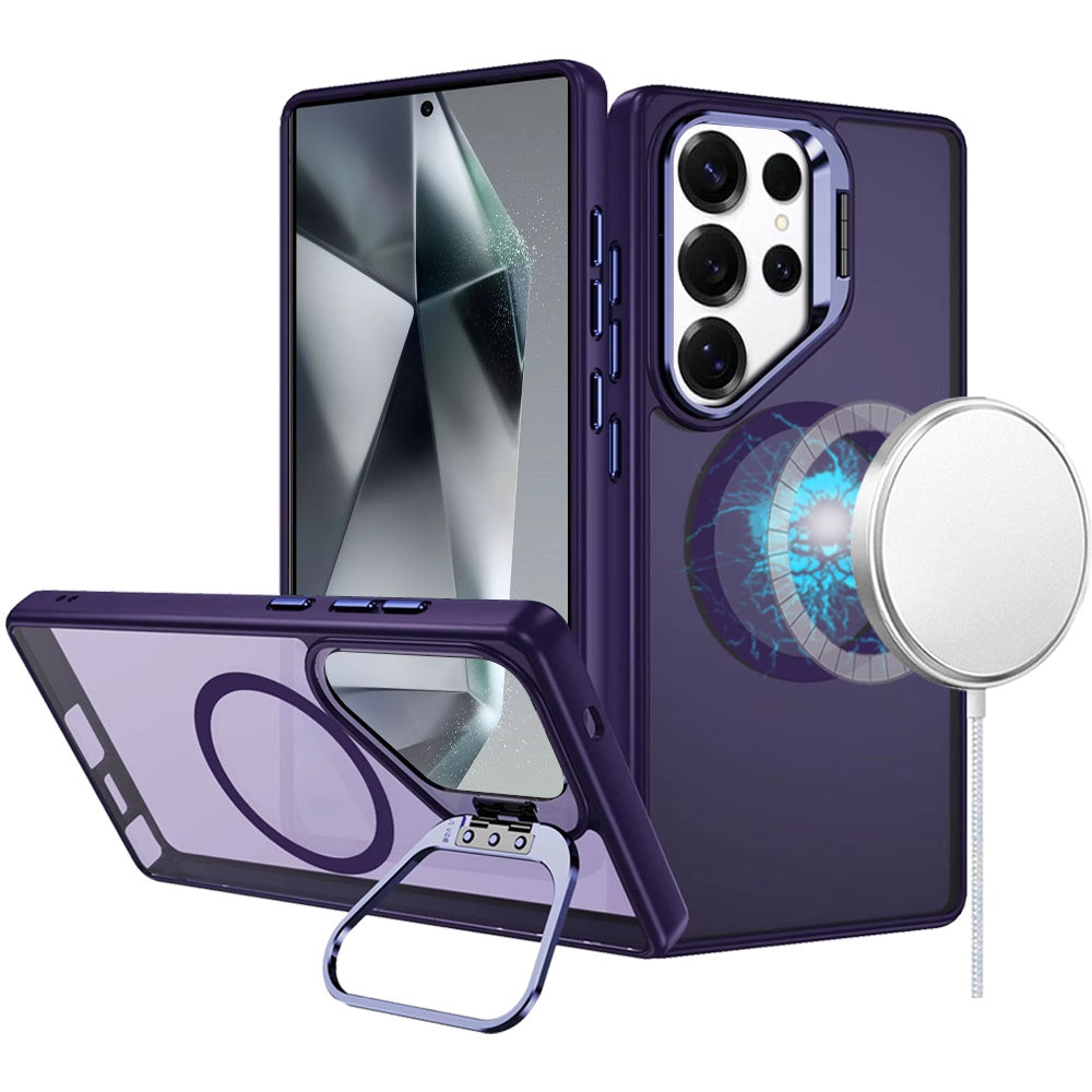 For Samsung Galaxy S25 /S24 Heavy Duty Metallic Hybrid Tough TPU with Camera Ring Stand, MagSafe Compatible, Rugged Drop Protection Case Cover