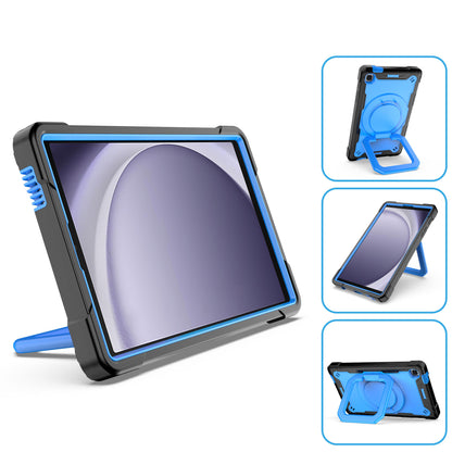 For Tough Hybrid 3 in 1 Case with 180° Rotating Kickstand, Adjustable Shoulder Strap, Shockproof TPU Rubber PC Black / Blue Tablet Case Cover