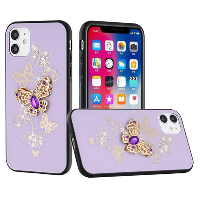 For Samsung Galaxy A36 Diamonds 3D Butterfly Bling Sparkly Glitter Ornaments Engraving Hybrid Metal Fashion Case Cover Purple Garden Butterflies