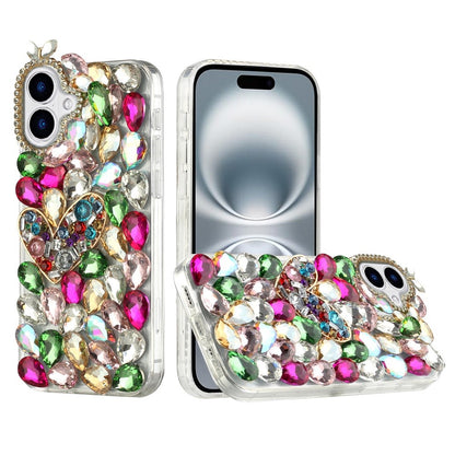 For Apple iPhone 16 Plus (6.7") Bling Crystal 3D Full Diamonds Luxury Sparkle Rhinestone Hybrid Protective Case Cover