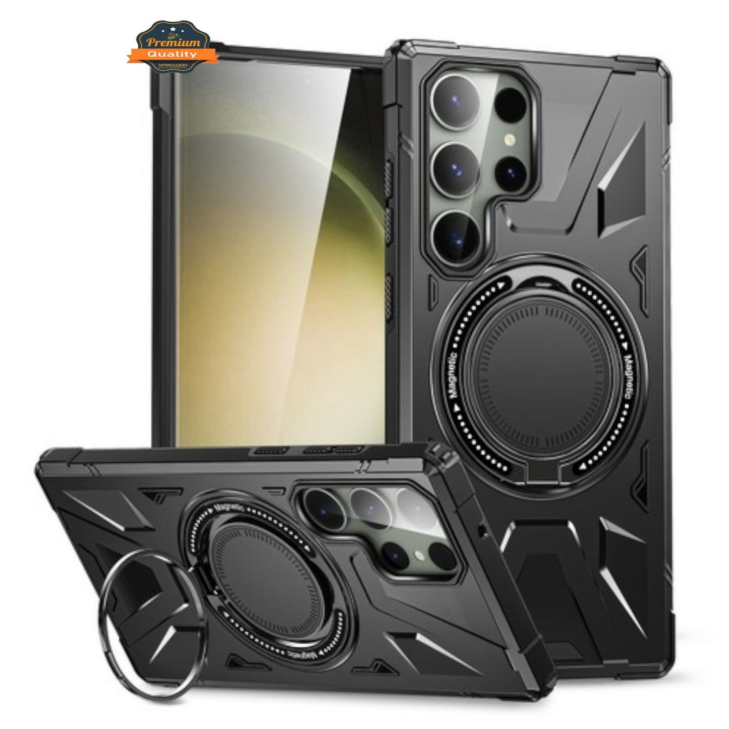 For Samsung Galaxy S25 Ultra Tough Shockproof Hybrid Magnetic Large Rotating Ring Stand Compatible with MagSafe Case Cover