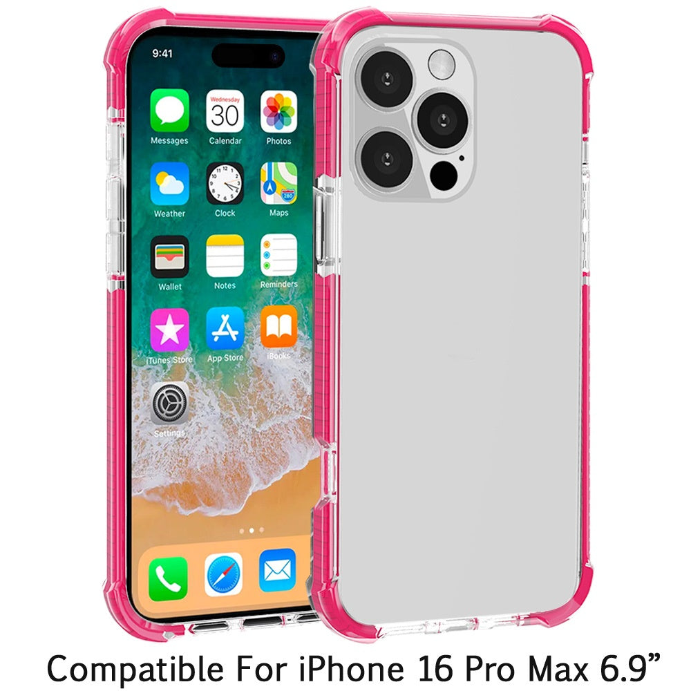 Apple iPhone 16 Pro Max (6.9") Hybrid Transparent Acrylic Rubber Gummy Gel Hard PC Silicone TPU Color Bumper Frame