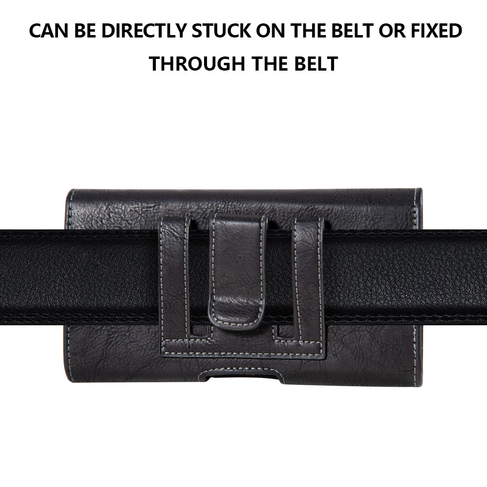 For Apple iPhone 16 (6.1") Universal Phone Holder Horizontal PU Leather with Credit Card Money Slot, Belt Clip Holster Loops Carrying M Pouch [Black]