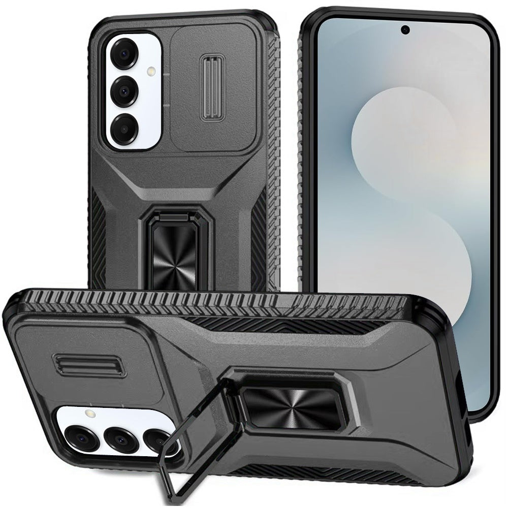 For Samsung Galaxy S25 FE, S25 Fan Edition Case, Camera Cover with Magnetic Rotation Ring Stand, Military Grade Hybrid Hard TPU Shockproof Case Cover