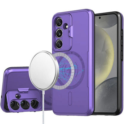 For Samsung Galaxy S25 /S24 Foldable Camera Protector Kickstand with MagSafe Compatible, Dual Layer Hybrid Shockproof Case Cover