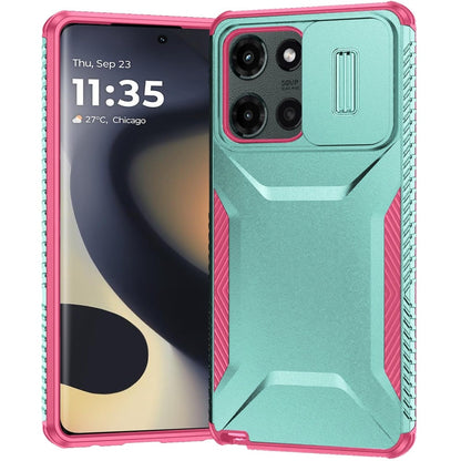 For Motorola Edge 2025 Slim Fit Shockproof Hybrid with Slide Camera Window Covering, Rugged Tpu Silicone Hard PC Bumper Case Cover Teal+Hot Pink