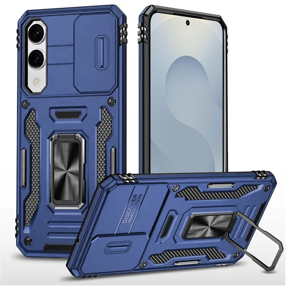 For Samsung Galaxy S25 EDGE Tough Hybrid Case with Movable Camera Window & Metal Ring Stand Shockproof Case Cover