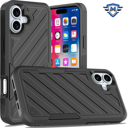 For Apple iPhone 16 Plus (6.7") Premium Design Hybrid lined Shockproof Rugged Textured 2in1 Hard PC & Silicone TPU Non Slip Tough Case Cover
