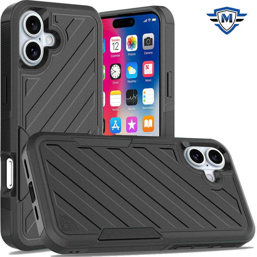 For Apple iPhone 16 (6.1") Premium Design Hybrid lined Shockproof Rugged Textured 2in1 Hard PC & Silicone TPU Non Slip Tough Case Cover