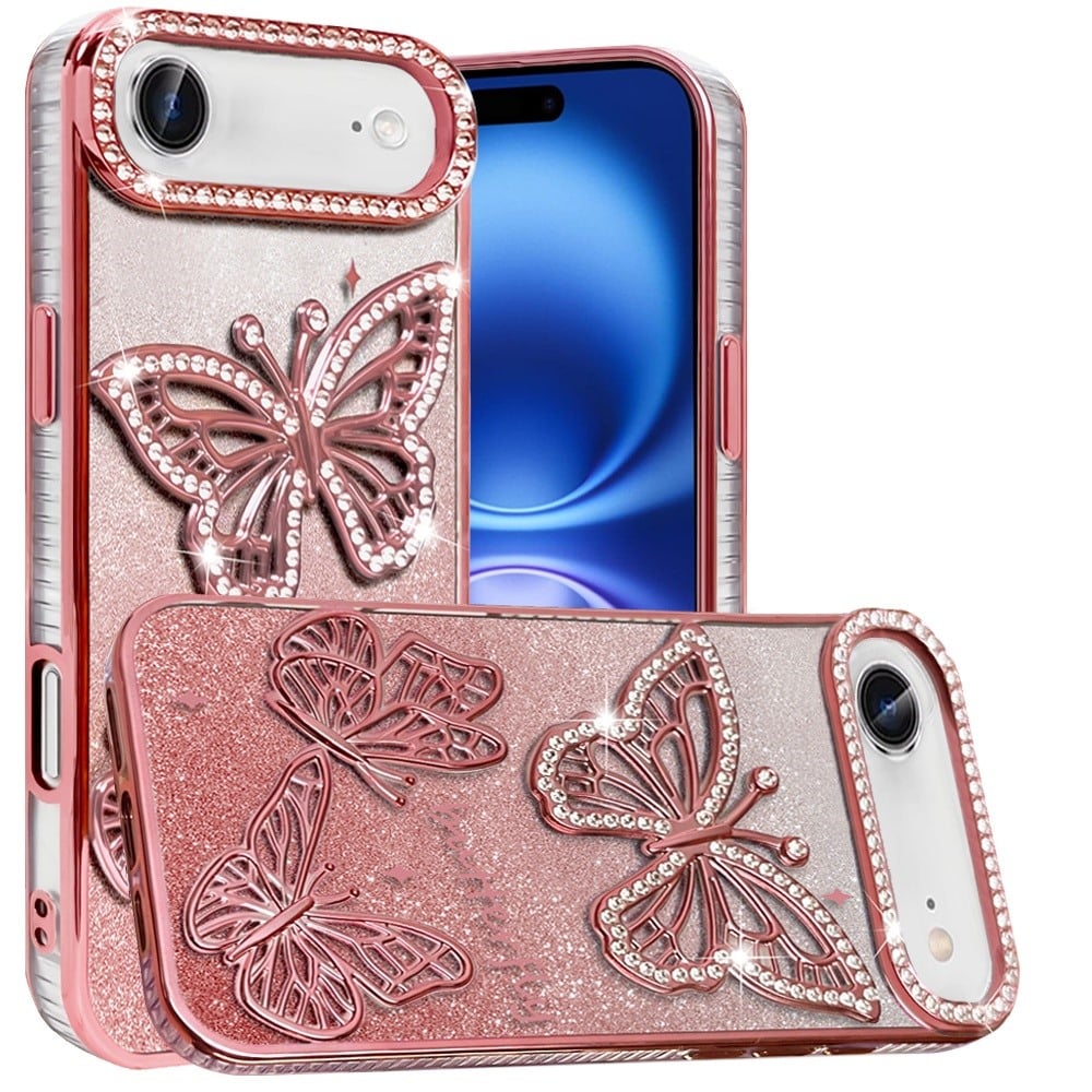 For Apple iPhone 17 Air (6.6") Luxury Butterfly Sparkle Glitter Diamond Crystal Rhinestone Shimmer Bling Plating Thick TPU Hard PC Case Cover
