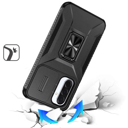 For Samsung Galaxy A37 Case, Camera Cover with Magnetic Rotation Ring Stand, Military Grade Hybrid Hard TPU Shockproof Case Cover
