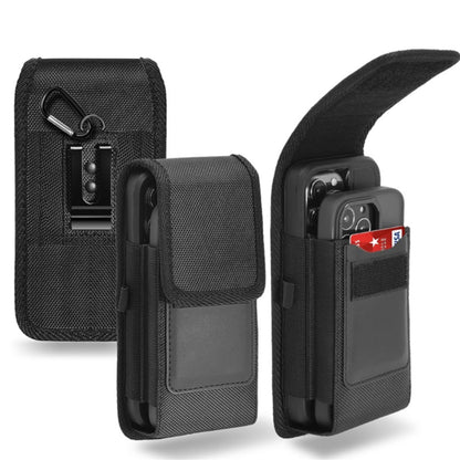 For Apple iPhone 16 Plus (6.7") Universal Dual Phone Holster Vertical Pouch for 2 Phones, Double Decker Belt Clip Case with Credit Card Slots Wallet Cover [Black]
