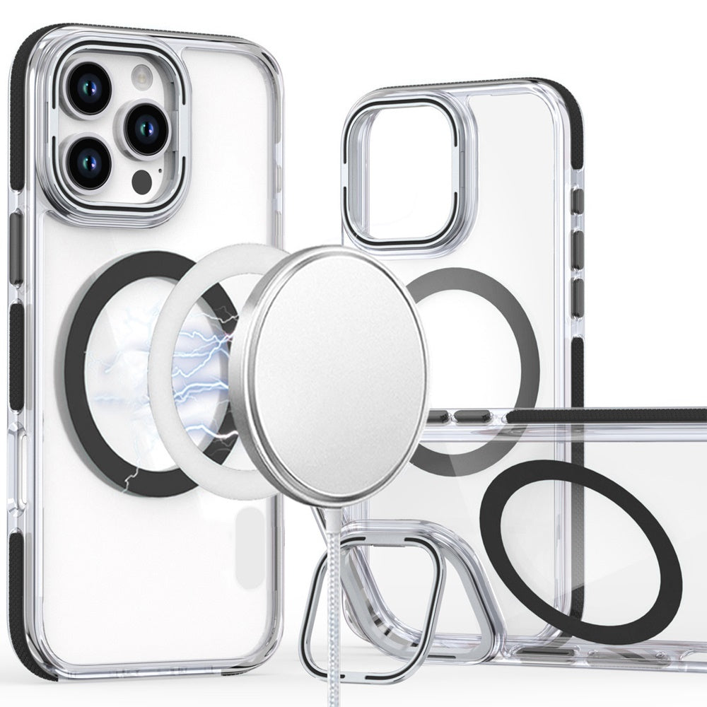 Apple iPhone 16 Pro Max (6.9") Hybrid Clear Invisible Camera Bracket Stand [With Magsafe Magnetic Circle] Shockproof Color Frame