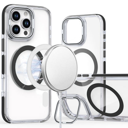 For Apple iPhone 16 (6.1") Hybrid Clear Back Invisible Camera Bracket Stand [With Magsafe Magnetic Circle] Shockproof Color Frame Case Cover
