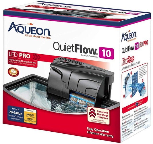 Aqueon QuietFlow LED Pro Power Filter [Filters Power Filters] QuietFlow 10 (Aquariums up to 10 Gallons)