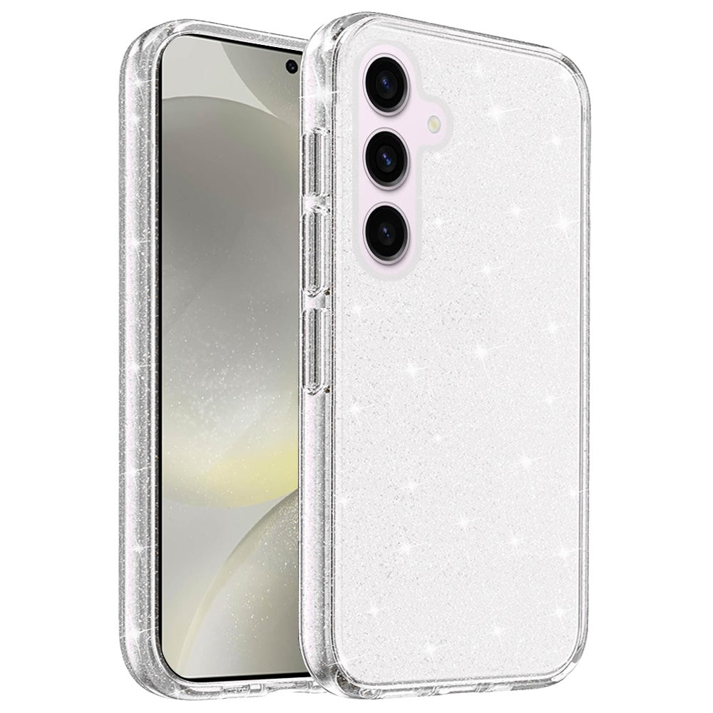 For Samsung Galaxy S25 /S24 Transparent Glitter Shiny Sparkle Bling TPU Rubber Hard Back Hybrid Frame Shockproof Case Cover Clear