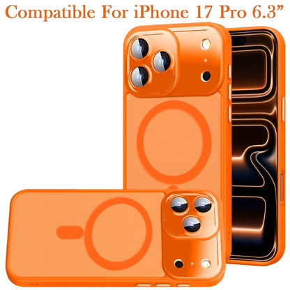 Phone Case for Apple iPhone 17 Pro Shockproof Magnetic Hybrid Metal Frame Tempered Camera Glass Lens Protector Military Drop Protection Armor Cover Cosmic Orange