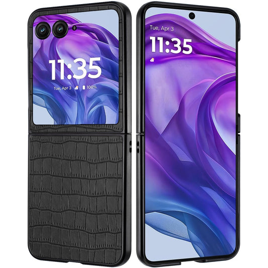 For Motorola Razr+ PLUS (2025 /2024) PU Vegan Leather Case, Premium Snap-On Hard Shell Cover, Slim Fit Protective Matte Finish Case Cover Black