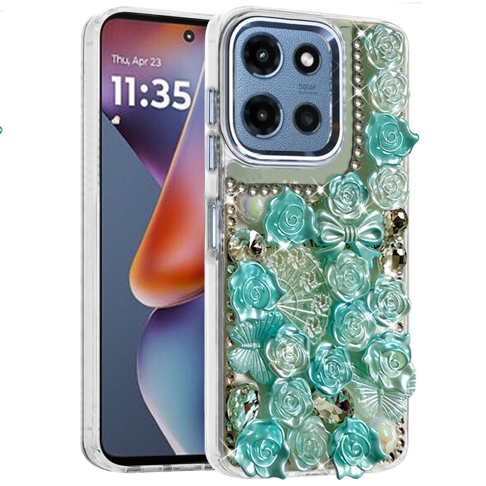 For Motorola Moto G Play 5G 2026 Muti-Color Floral Fashion Bling Crystal 3D Full Diamonds Stones Sparkle Rhinestone Glitter Hybrid Case Cover