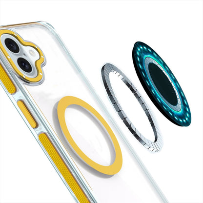 For Apple iPhone 16 (6.1") Transparent back with Colorful Frame Strong Magnetic Circle [Compatible with Magsafe] Slim Shockproof Case Cover Clear Yellow