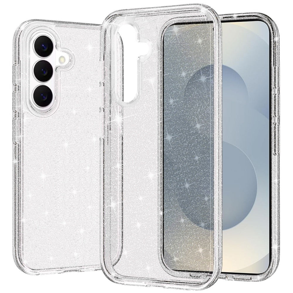 For Samsung Galaxy S26+ / S26 Plus Transparent Glitter Shiny Sparkle Bling TPU Rubber Hard Back Hybrid Frame Shockproof Case Cover