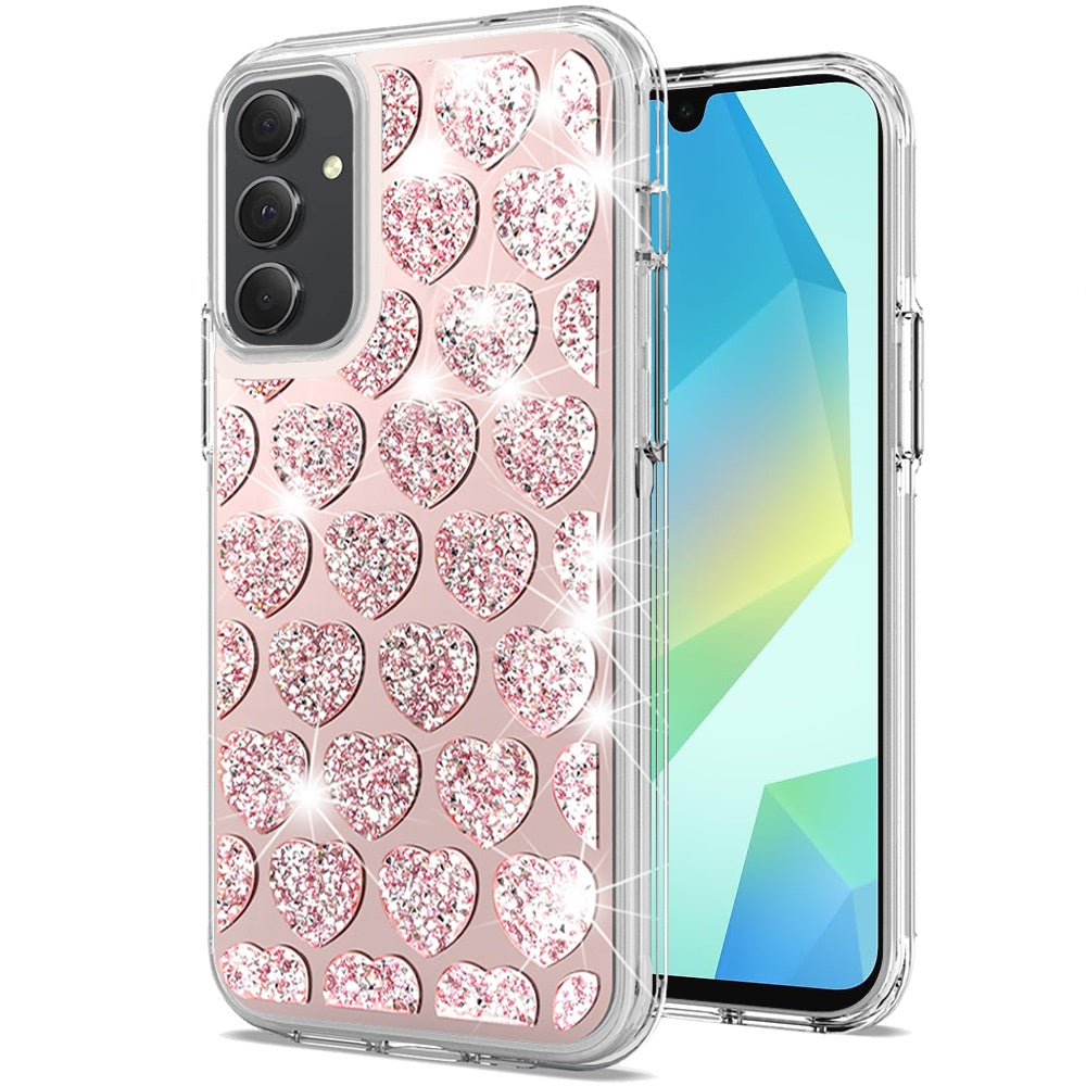 For Samsung Galaxy A16 5G Sparkly 3D Design Diamond Shockproof Protective Bling Glitter Rhinestone Hybrid Skin PC + TPU Case Cover