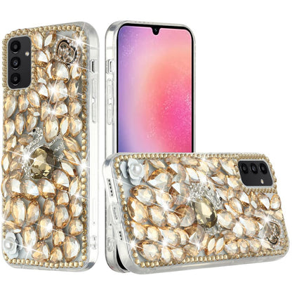 For Samsung Galaxy Z Fold 7 Bling Crystal 3D Full Diamonds Luxury Sparkle Rhinestone Hybrid Protective Case Cover Gold Swan Crown Pearl