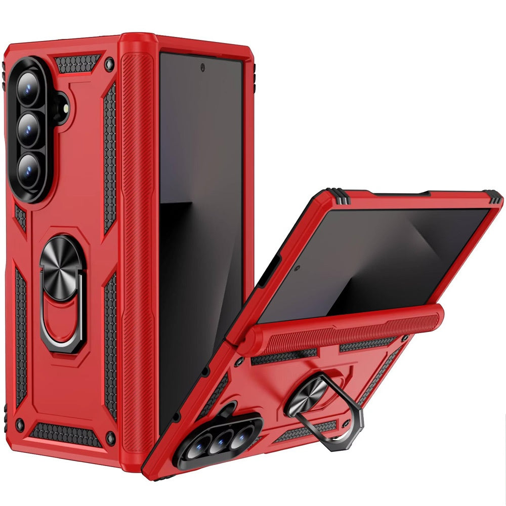 For Samsung Galaxy Z Fold 7 Hybrid Shockproof Protective with Magnetic 360° rotating Ring Kickstand, TPU Rubber PC Case Cover