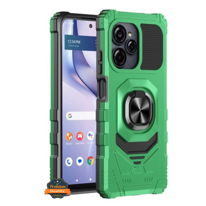 For BLU View Speed Ultra 5G Hybrid Magnetic Car Mount Ring Kickstand Stand Holder Full-Body Armor Protective [Military Grade] Case Cover