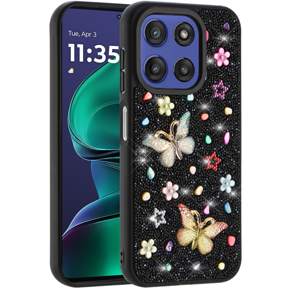 For Motorola Moto G Stylus 5G 2025 Diamond Butterfly 3D Glitter Bling Design, Slim Hybrid Sparkle Protective Cover TPU for Women Girls Case Cover