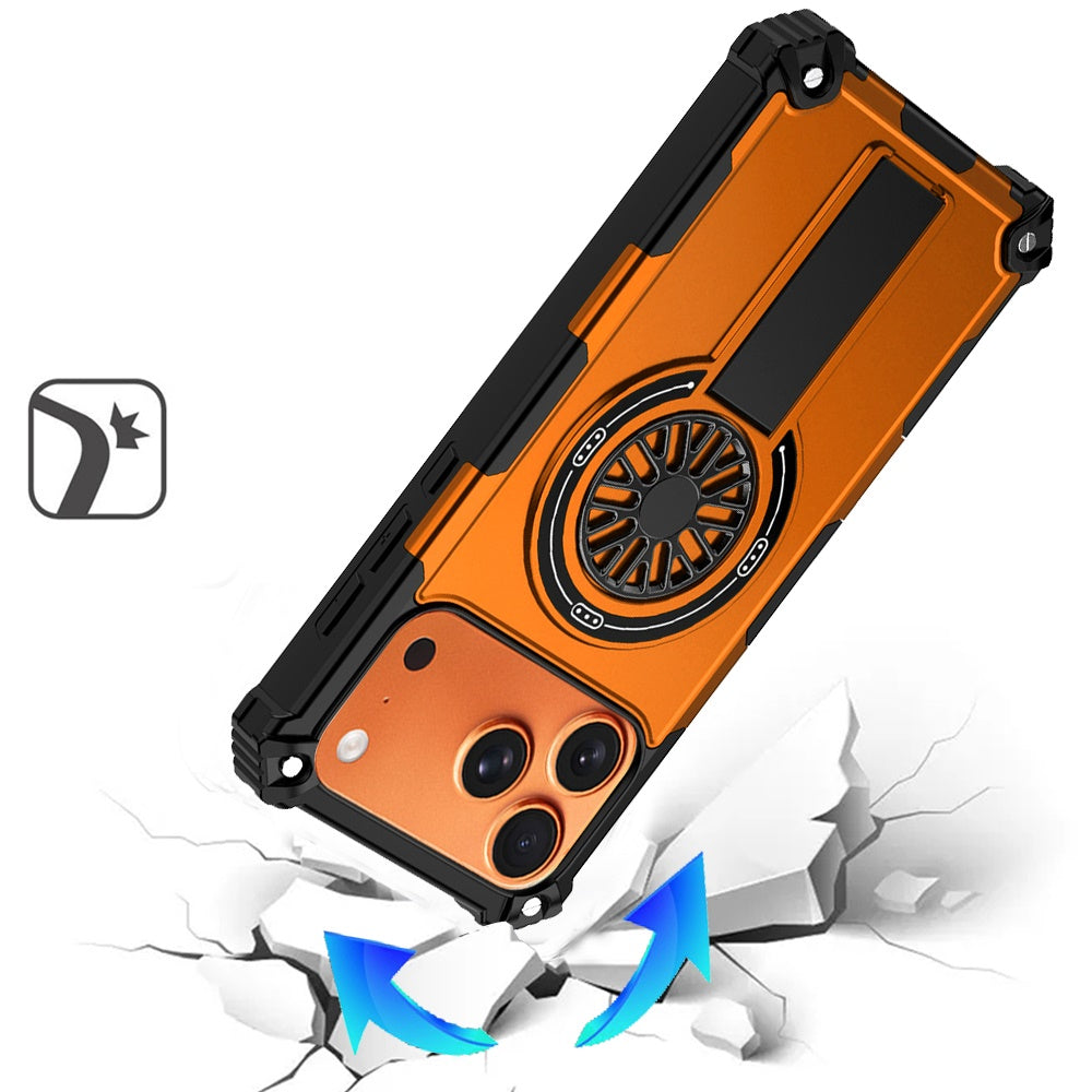 For Apple iPhone 17 Pro Max (6.9") Texture Design Invisible Kickstand Case, MagSafe Compatible Hybrid Shockproof Cover, Car Mount Friendly Case Cover Cosmic Orange