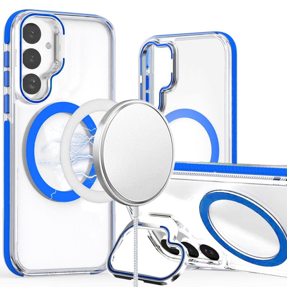 For Samsung Galaxy S21 Ultra Hybrid Clear Invisible Camera Bracket Stand [With Magsafe Magnetic Circle] Shockproof Color Frame Case Cover