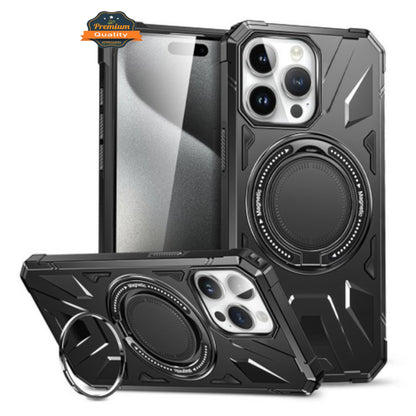 For Apple iPhone 16 Pro (6.3") Tough Shockproof Hybrid with Magnetic Ring Stand Compatible with MagSafe TPU + PC Protective Case Cover