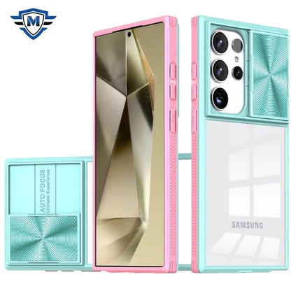 For Samsung Galaxy S24+ Plus Hybrid Cases with Sliding Camera Cover Transparent Shockproof Bumper TPU Protective Case Cover Pink/Blue