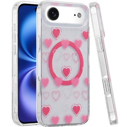 For Apple iPhone 17 AIR Stylish Pattern Fashion IMD Printed Design TPU Double Layer Slim Shockproof with Magnetic Back Case Cover Pink Heart